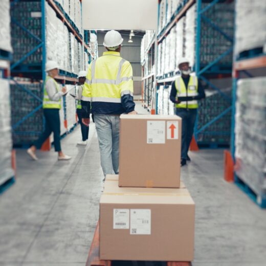 Warehouse Workers Handling Goods in Shared Operational Space